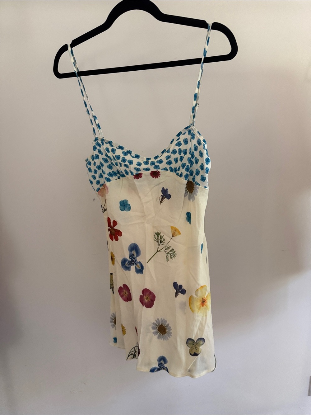 Floral Slip Mini Dress in Cream & Blue